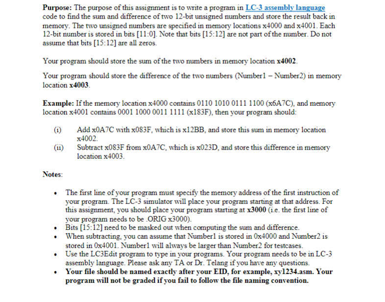 Solved Purpose: The purpose of this assignment is to write a | Chegg.com