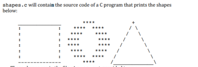 Solved shapes.c will contain the source code of a C program | Chegg.com