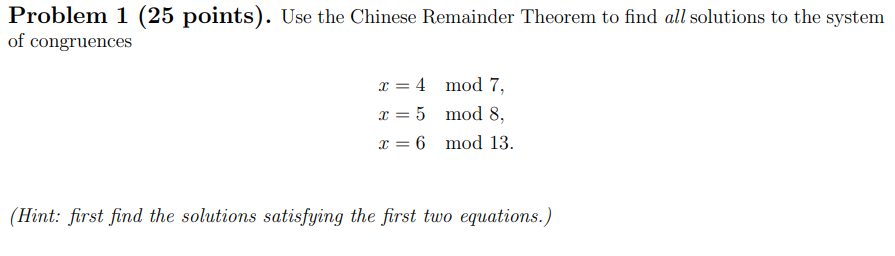 Chinese Math Problem With Answer Solved Problem 1 ( 25 points). Use the Chinese Remainder | Chegg.com