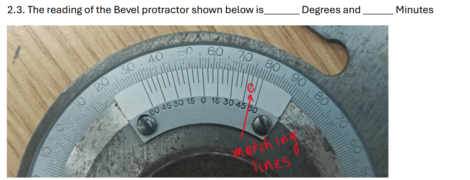 2.3. ﻿The reading of the Bevel protractor shown below | Chegg.com