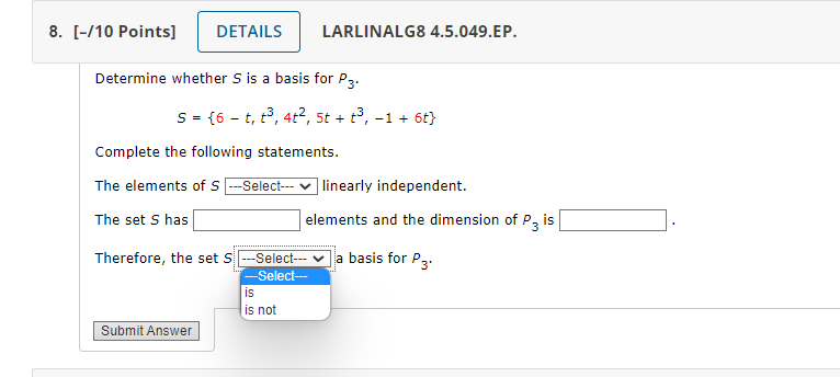 Solved Determine whether S is a basis for P3. | Chegg.com