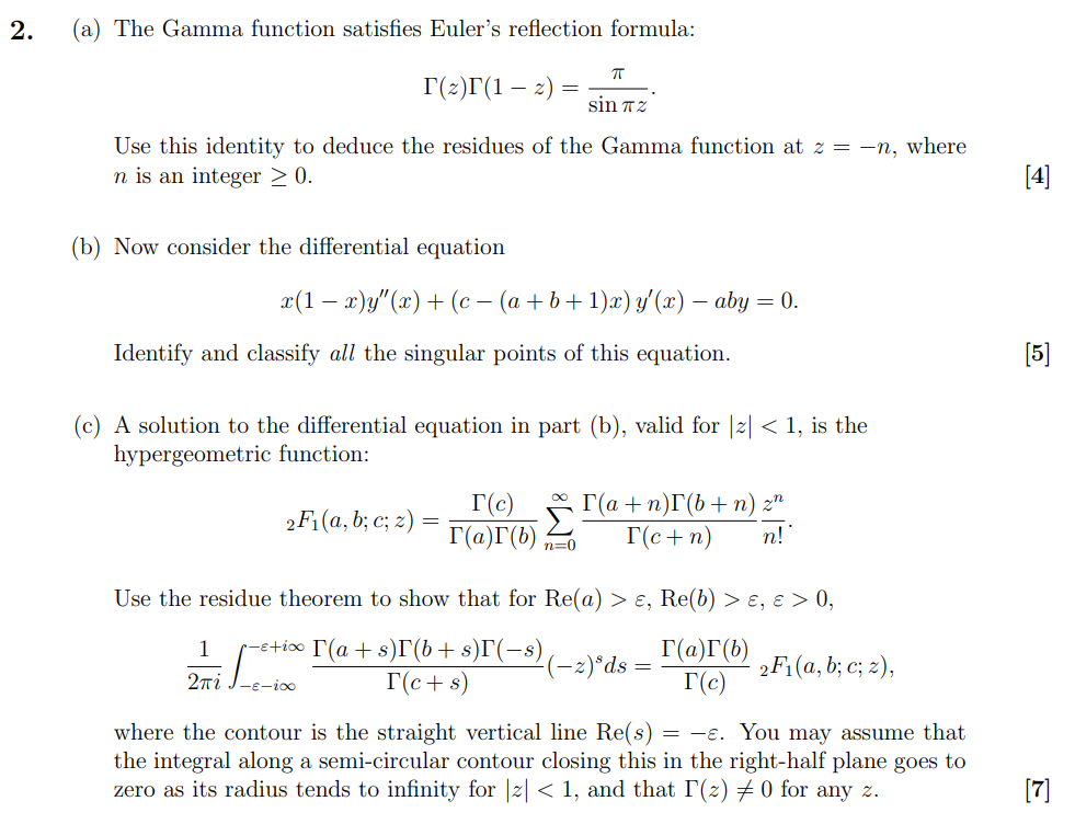 (a) The Gamma function satisfies Euler's reflection | Chegg.com