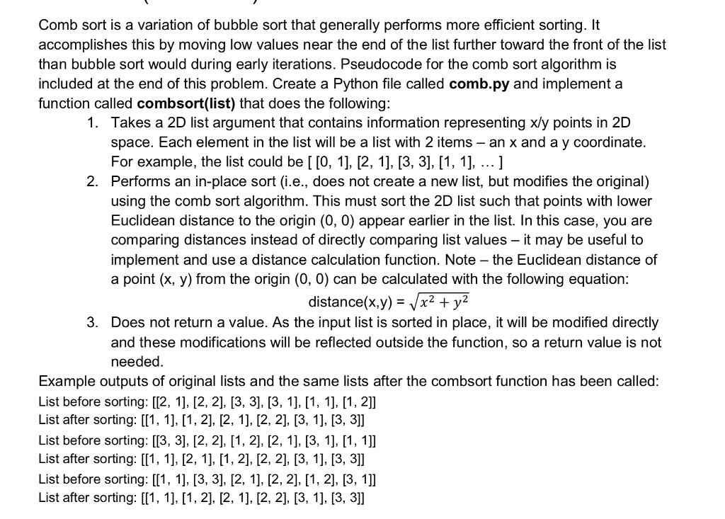 Solved Comb sort is a variation of bubble sort that | Chegg.com