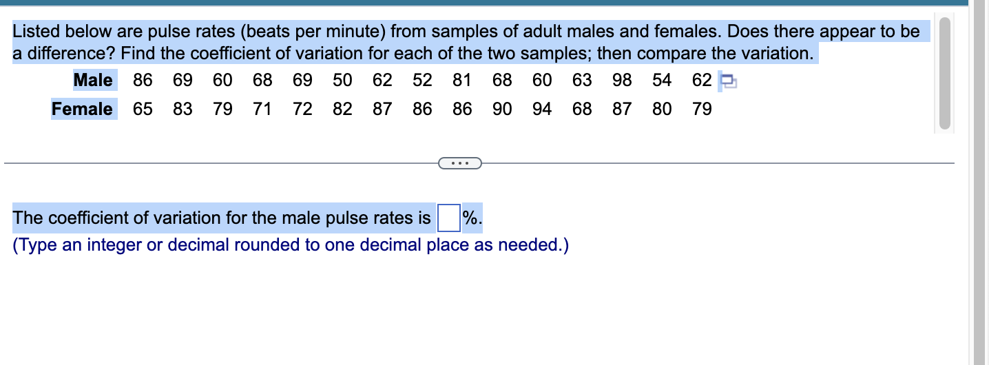 Solved Listed Below Are Pulse Rates (beats Per Minute) From | Chegg.com