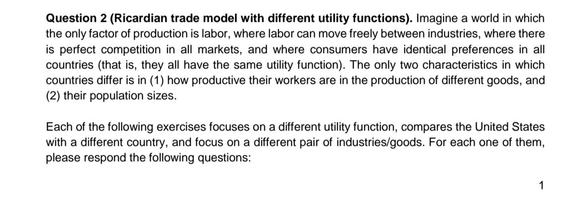 Question 2 (Ricardian trade model with different | Chegg.com