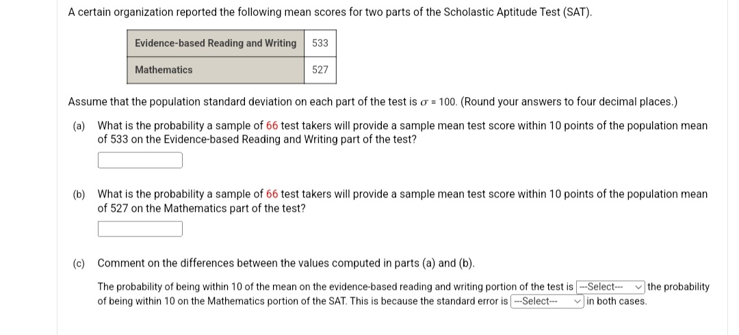 Solved Assume that the population standard deviation on each | Chegg.com