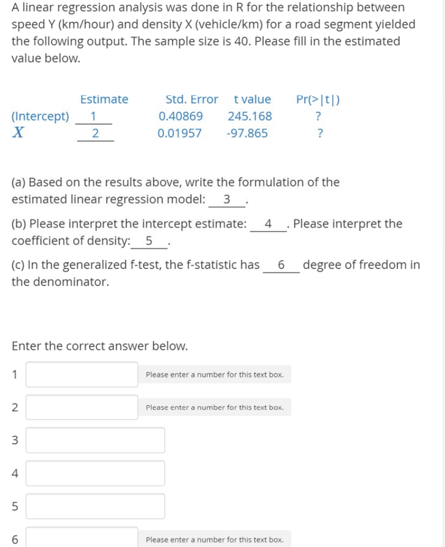 Solved A linear regression analysis was done in R for the | Chegg.com