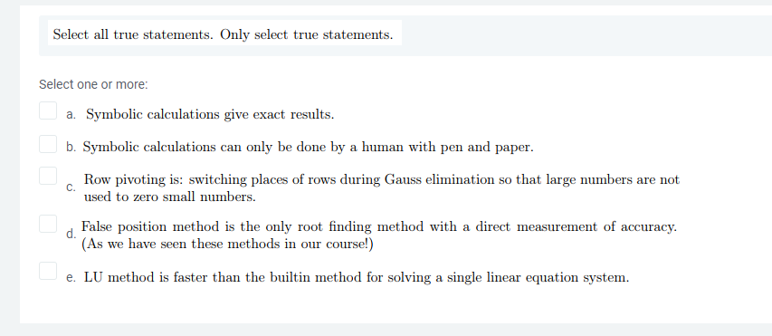 Solved Select all true statements. Only select true | Chegg.com