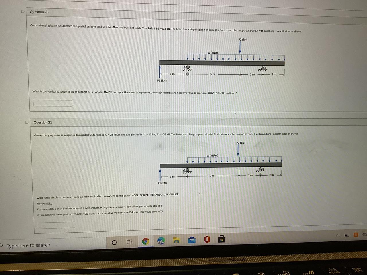 Solved Question 20 An overhanging beam is subjected to a | Chegg.com