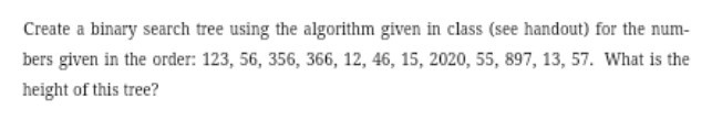Solved Create a binary search tree using the algorithm given | Chegg.com