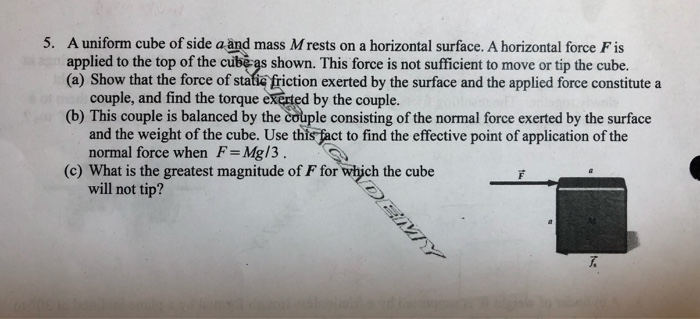 Solved A uniform cube of side a änd mass M rests on a | Chegg.com
