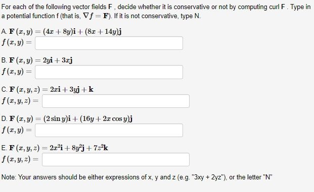 Solved For each of the following vector fields F, decide | Chegg.com