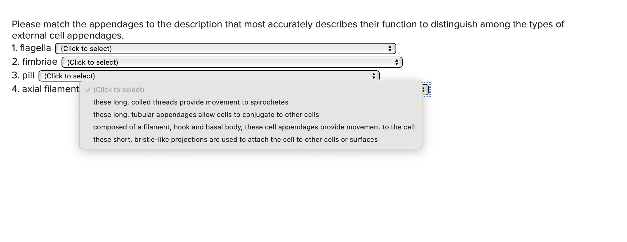 Solved Please match the appendages to the description that | Chegg.com 