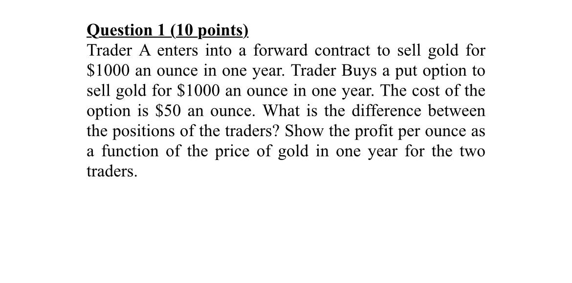 Solved Question 1 (10 Points). Trader A Enters Into A | Chegg.com