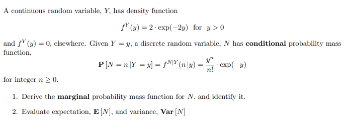 Solved A Continuous Random Variable Y Has Density Function 8054