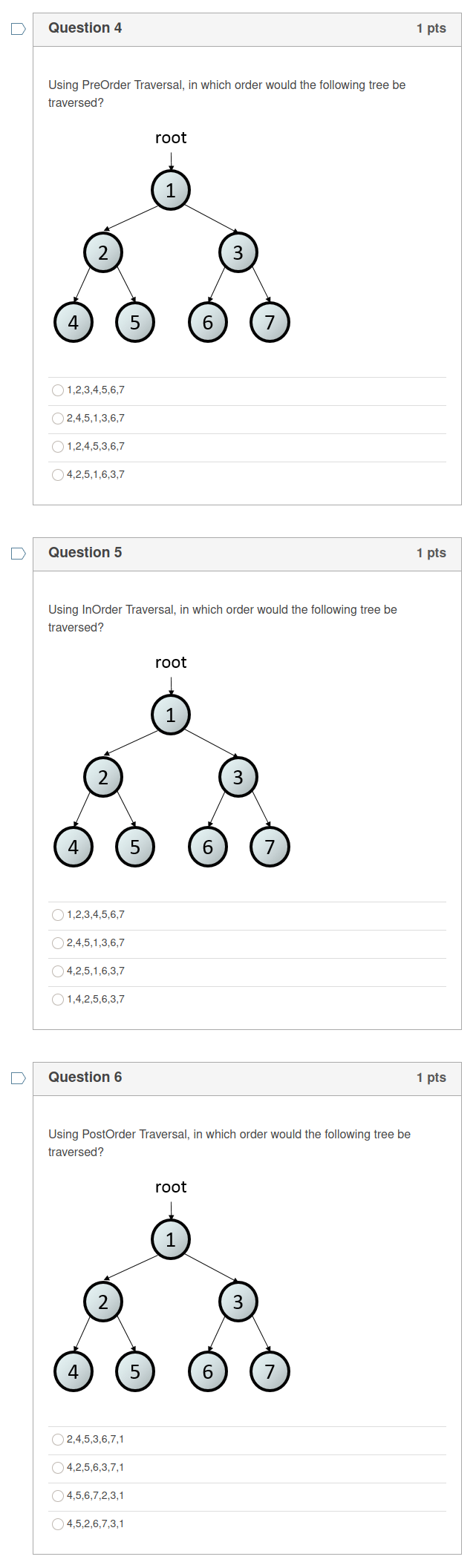 Solved Question 4 1 pts Using PreOrder Traversal, in which | Chegg.com