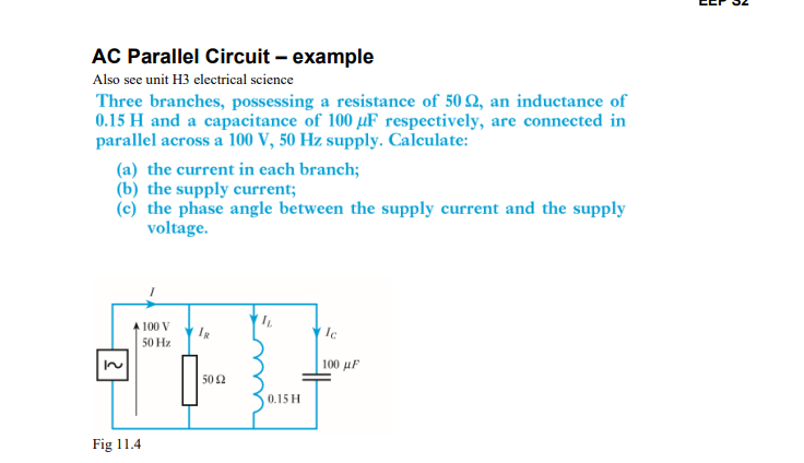 Solved AC Parallel Circuit - ﻿example Also see unit H3 | Chegg.com