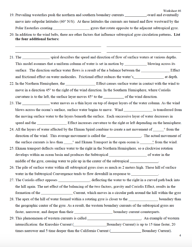 Solved Worksheet #6 19. Prevailing westerlies push the | Chegg.com