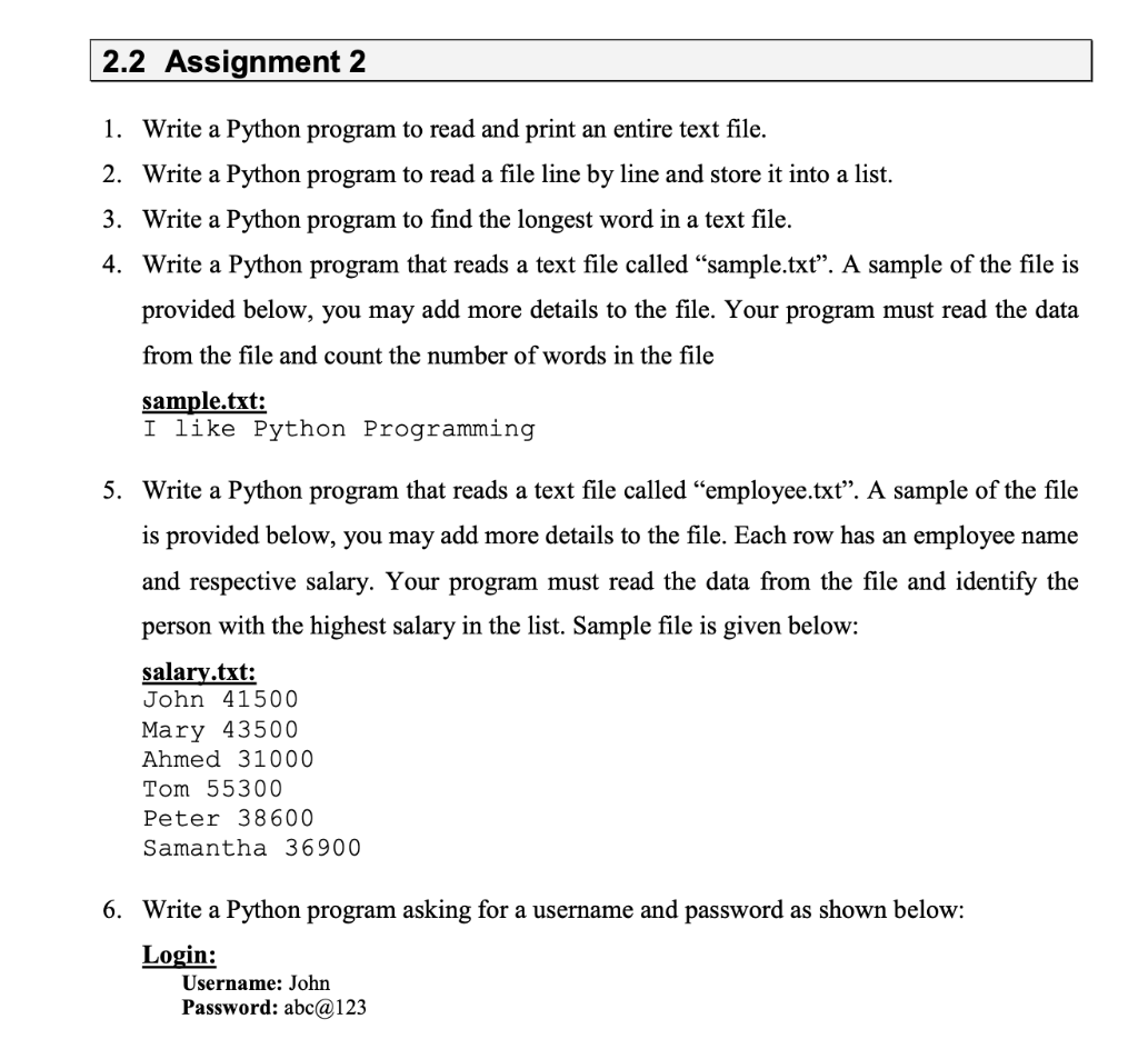 Solved 2 2 Assignment 2 1 Write A Python Program To Read Chegg Com