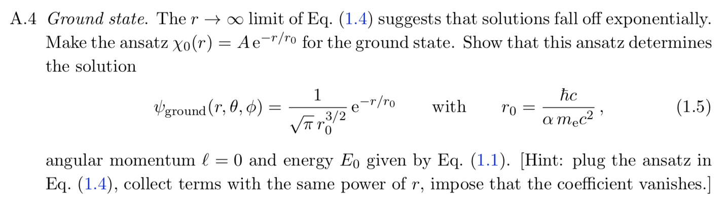 Solved A 4 Ground State The R O Limit Of Eq 1 4 Sug Chegg Com