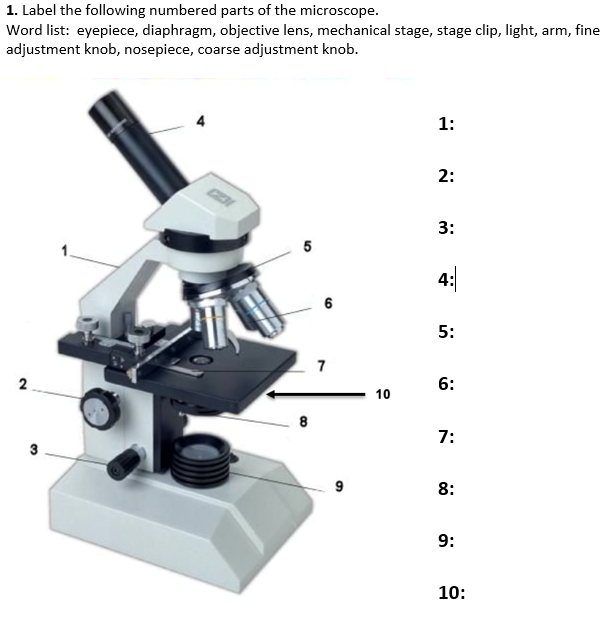 Solved 1. Label the following numbered parts of the | Chegg.com