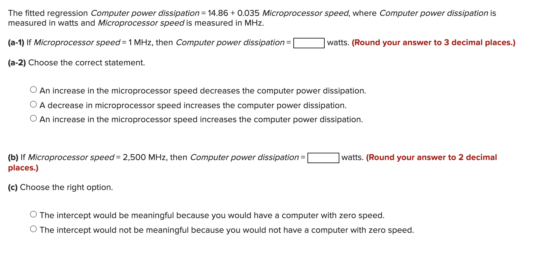 Solved The fitted regression Computer power dissipation = | Chegg.com