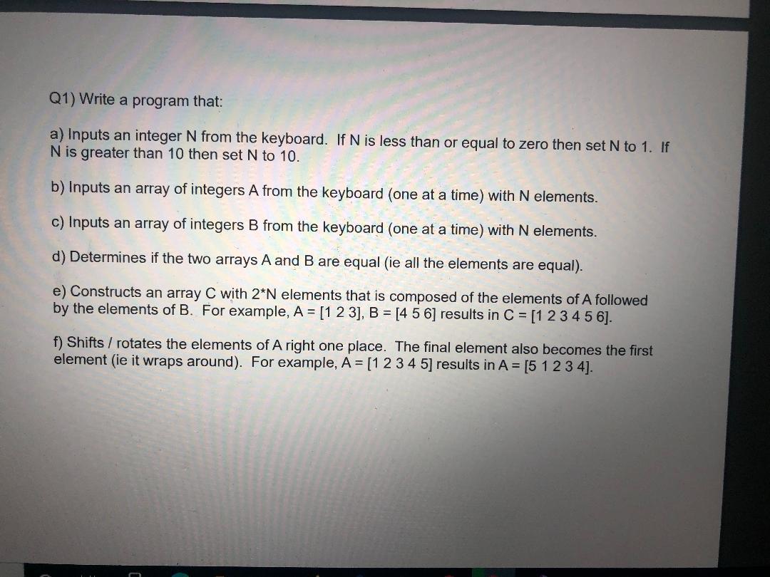 Solved Q1) Write a program that: a) Inputs an integer N from | Chegg.com