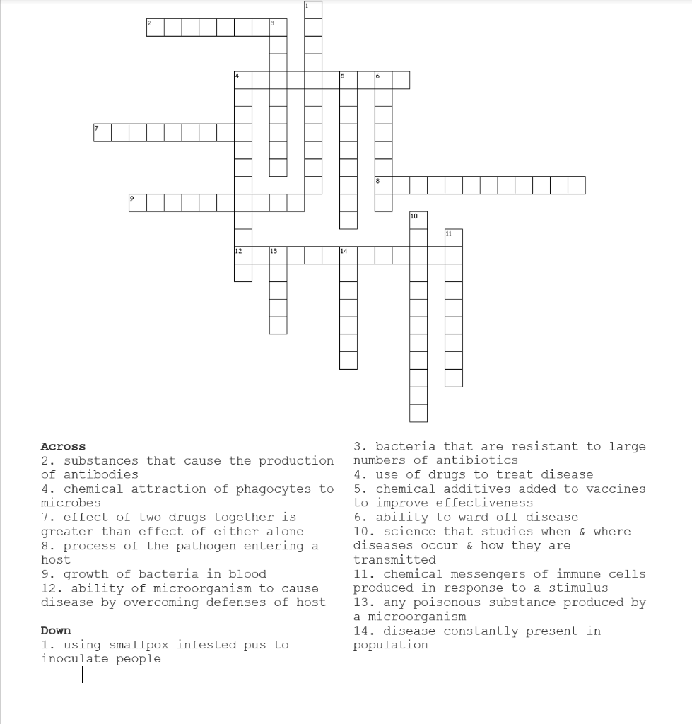 Solved 10 Across 2. substances that cause the production of | Chegg.com