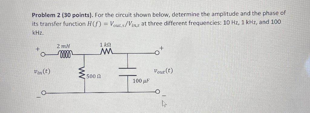 Solved Problem 2 (30 points). For the circuit shown below, | Chegg.com