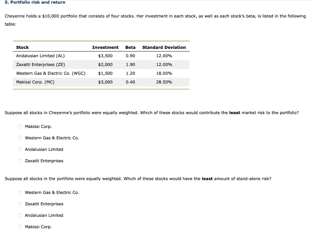 Solved Cheyenne holds a 10,000 portfolio that consists of