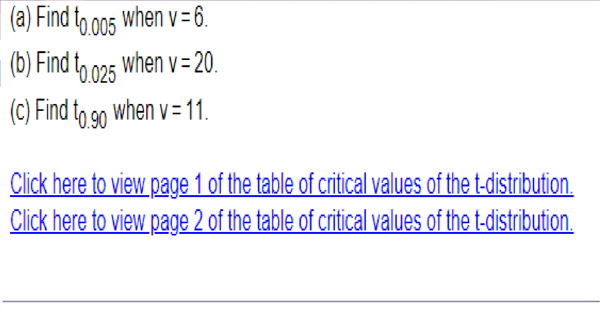Solved a) Find t0.005 when v=6. (b) Find t0.025 when | Chegg.com