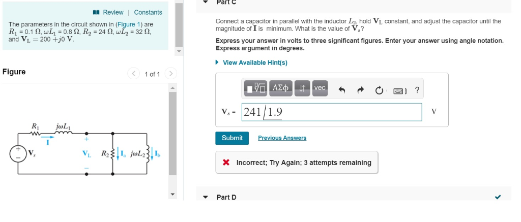 Solved Part C Review 1 Constants Connect a capacitor in | Chegg.com