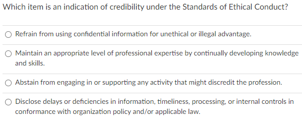 Solved Which Item Is An Indication Of Credibility Under The Chegg