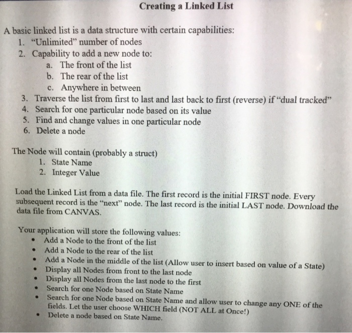 Solved Creating A Linked List A Basic Linked List Is A Data Chegg Solved creating a linked list a basic linked list is a data chegg