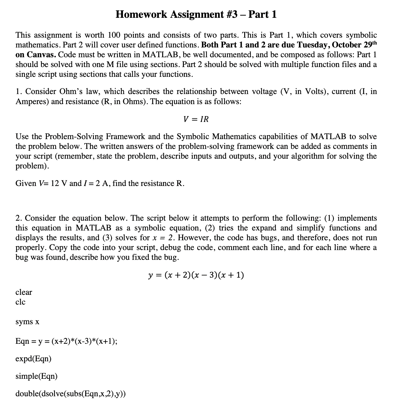 Solved Homework Assignment \#3 - ﻿Part 1This assignment is | Chegg.com