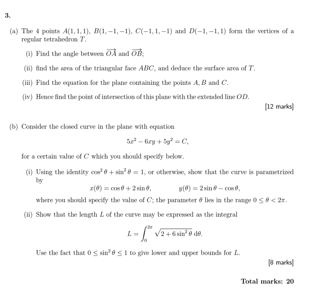 Solved 3. (a) The 4 Points A(1,1,1), B(1,-1,-1), C(-1,1,-1) | Chegg.com ...