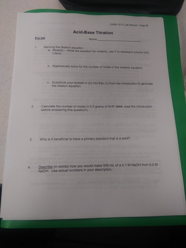 Solved CHEM 1211L Lab Mans - Page 10 Acid-Base Titration | Chegg.com