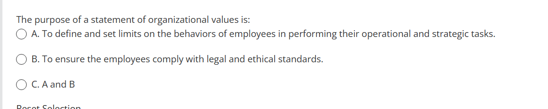 Solved The purpose of a statement of organizational values | Chegg.com