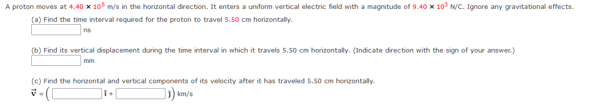 Solved A proton moves at 4.40 x 105 m/s in the horizontal | Chegg.com