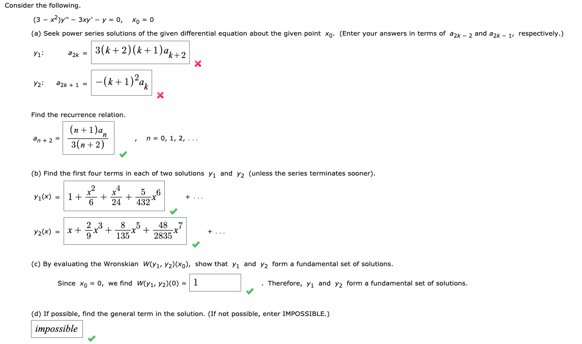 Solved Consider the following. (3 - x2)y" - 3xy' - y = 0, Xe | Chegg.com
