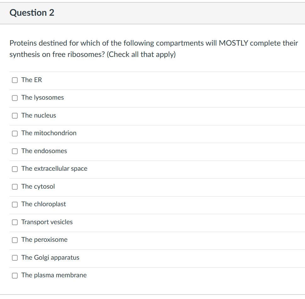Solved Proteins destined for which of the following | Chegg.com
