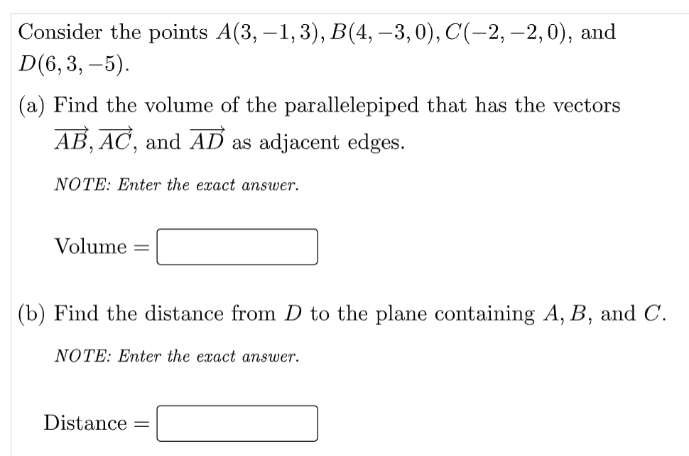 Solved 2 Consider The Points A(3,-1,3), B(4, -3,0), C(-2, | Chegg.com