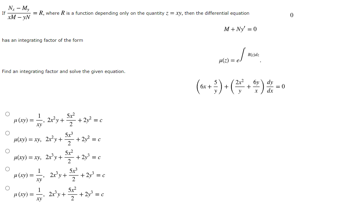 Show that if (Nx−My)/(xM−yN)=R, where R depends on the quant