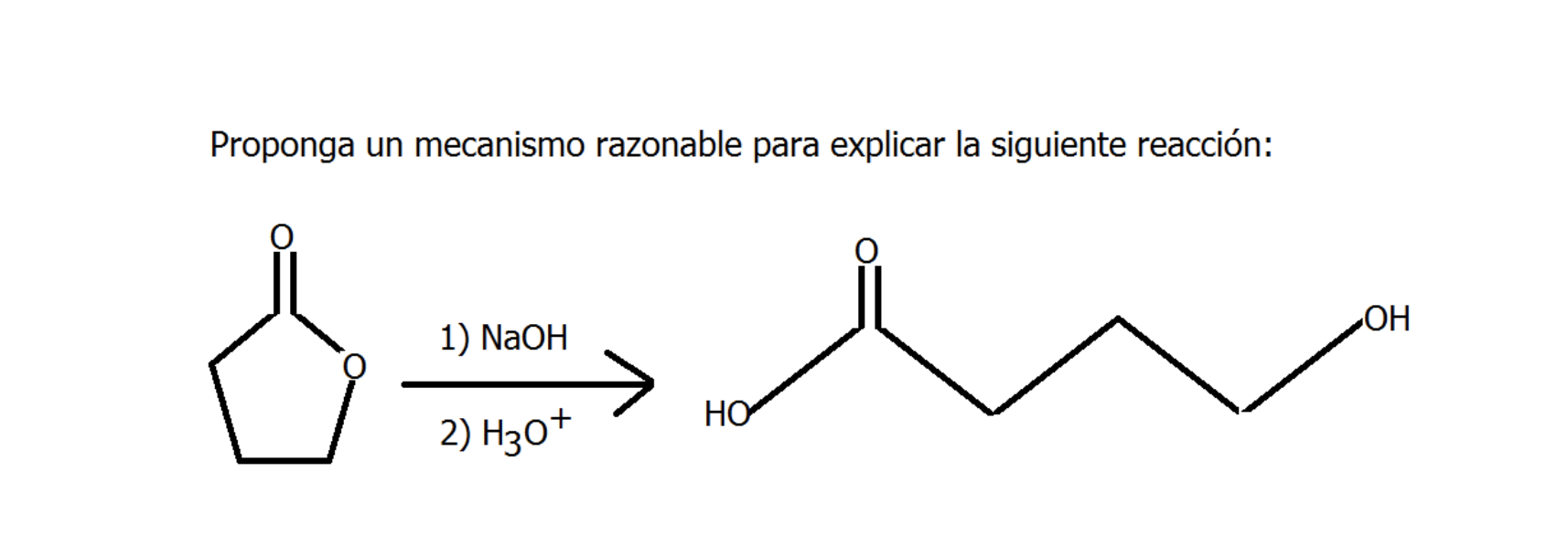 Proponga un mecanismo razonable para explicar la siguiente reacción: ОН 1) NaOH M HO 2) H30+