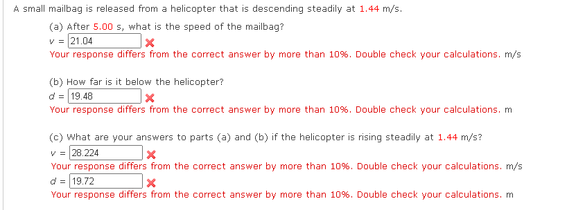 Solved Small Mailbag Is Released From A Helicopter That Is | Chegg.com