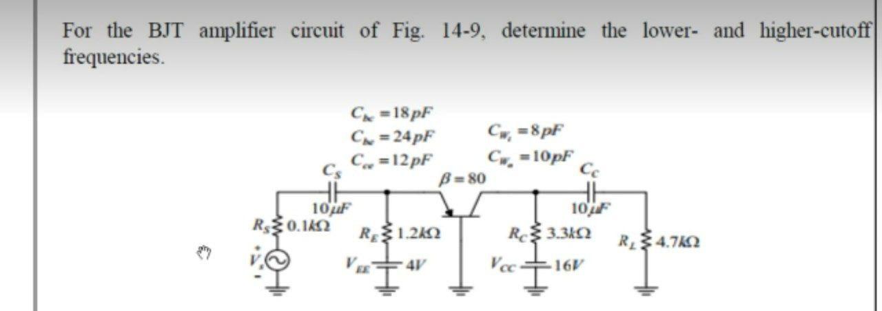 Solved For the BJT amplifier circuit of Fig. 14-9, determine | Chegg.com