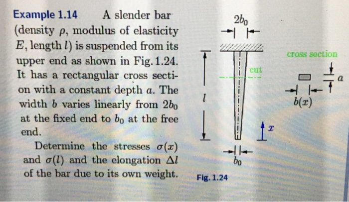 Solved Example 1.14 A slender bar (density ρ, modulus of | Chegg.com