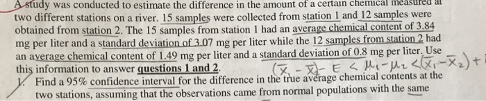 Solved udy was conducted to estimate the difference in the | Chegg.com