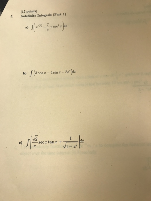 Solved (12 points) Indefinite Integrals (Part 1) 5. 7 -sec x | Chegg.com