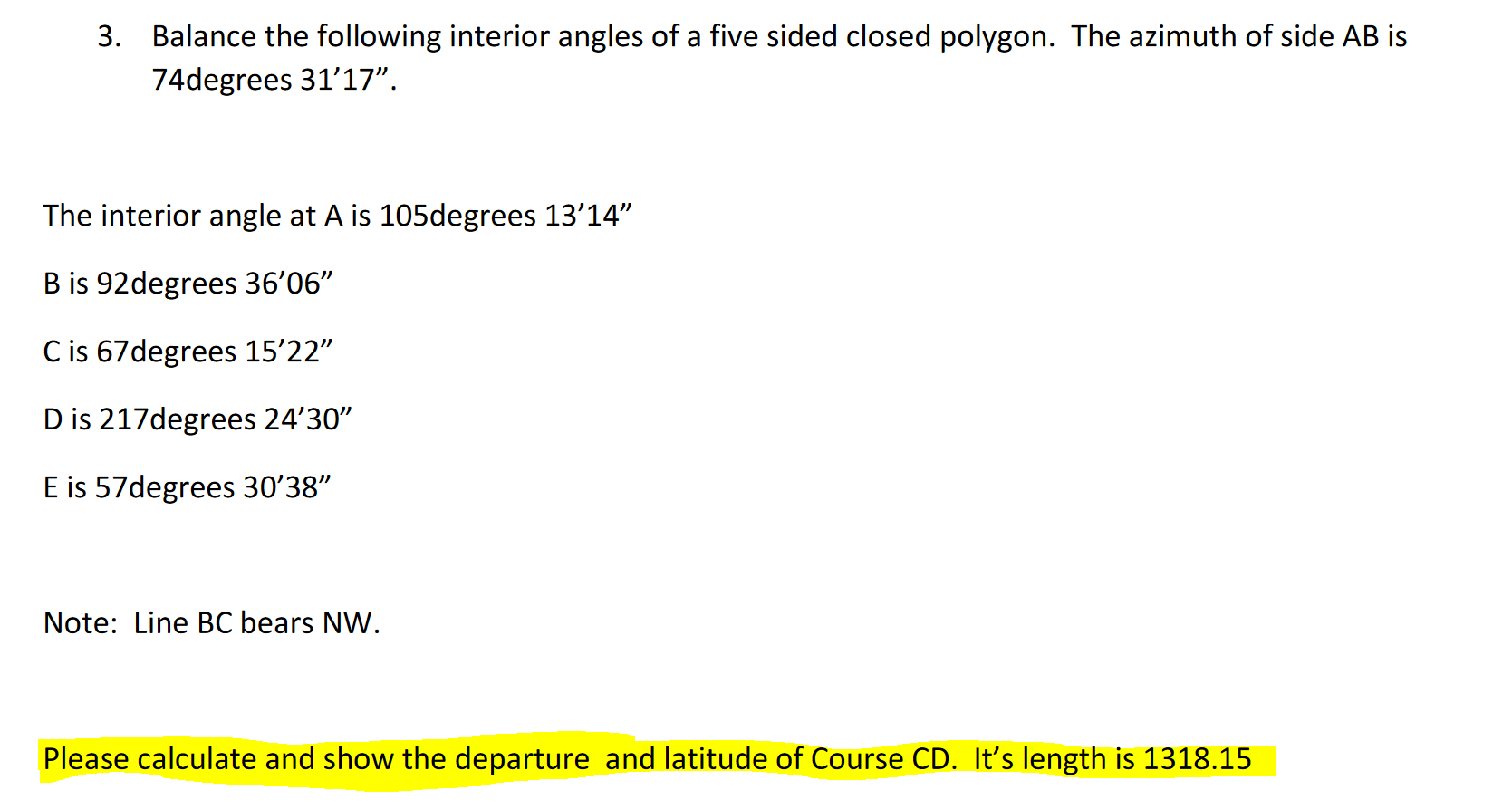 Solved 3. Balance the following interior angles of a five | Chegg.com